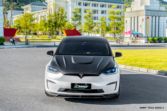 Tesla Model X Plaid Long Range Base 2022 2023 2024 with Aftermarket Parts - Hood Bonnet Carbon Fiber  FRP