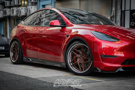 Tesla Model Y / Performance 2021-ON with Aftermarket Parts - Loong Flames Max Side Skirts PP from Yofer USA