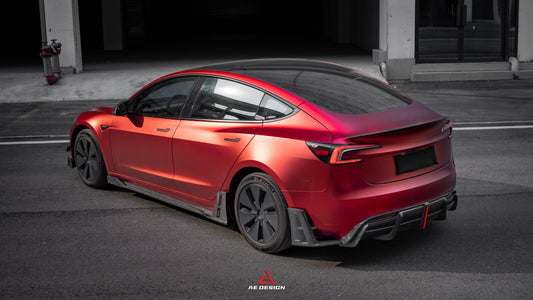 Tesla Model 3 Highland / Performance 2024-ON with Aftermarket Parts - AE Style Side Skirts & Canards Carbon Fiber from ArmorExtend