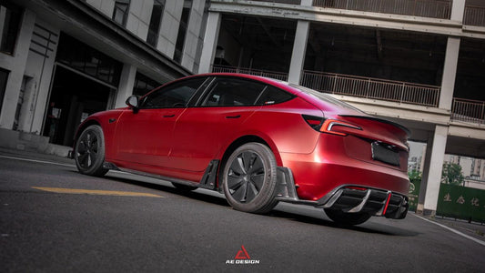 Tesla Model 3 Highland / Performance 2024-ON with Aftermarket Parts - AE Style Side Skirts & Canards Carbon Fiber from ArmorExtend
