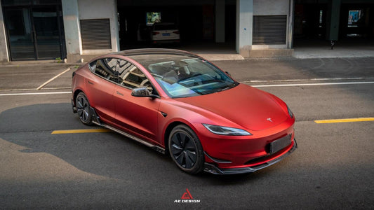 Tesla Model 3 Highland / Performance 2024-ON with Aftermarket Parts - AE Style Side Skirts & Canards Carbon Fiber from ArmorExtend