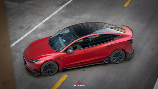 Tesla Model 3 Highland / Performance 2024-ON with Aftermarket Parts - AE Style Side Skirts & Canards Carbon Fiber from ArmorExtend