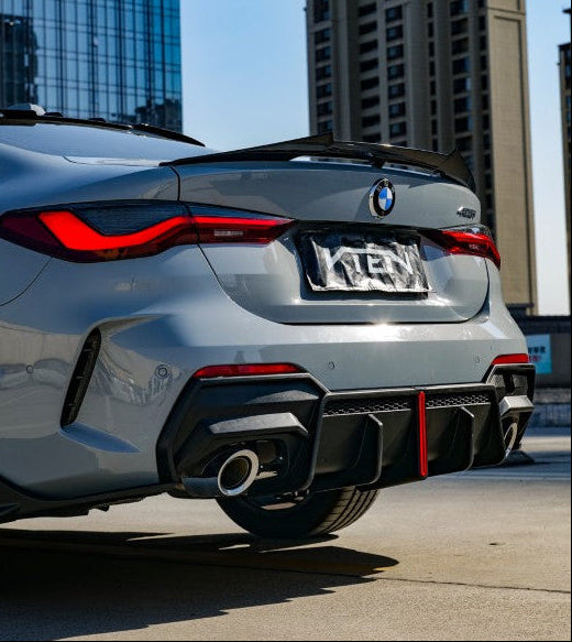 BMW 4 Series 430i (with M-package bumper, does not fit base model) M440i G22 G23 2020-ON with Aftermarket Parts - Rear Diffuser & Corner Splitter PP / ABS from VTEN