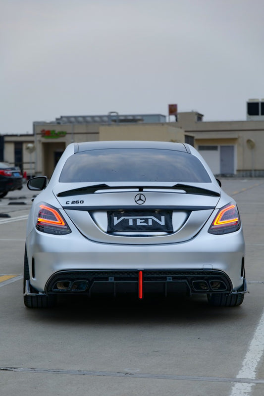 Benz C-Class C63S C63 C43 AMG C300 W205 Sedan (Fits Both Pre-LCI & LCI,C300 requires sport package bumper) 2015-2021 Aftermarket Parts - VTEN Rear Diffuser&Canards ABS