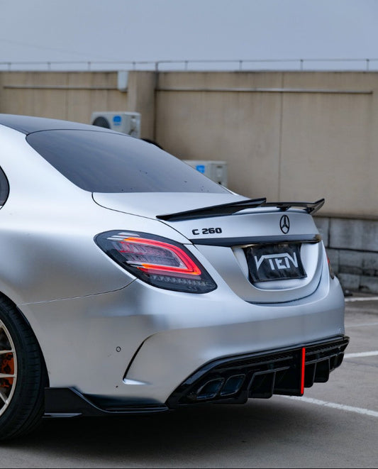 Benz C-Class C63S C63 C43 AMG C300 W205 Sedan (Fits Both Pre-LCI & LCI,C300 requires sport package bumper) 2015-2021 Aftermarket Parts - VTEN Rear Diffuser&Canards ABS
