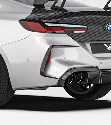 BMW M8 M8C F91 F92 F93 2019-ON with Aftermarket Parts - PT Rear Bumper Upper Valences Pre-preg Carbon Fiber from Ventus Veloce