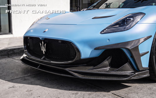 Maserati MC20 2022-ON with Aftermarket Parts - V1 Front Canards Dry Pre-preg Carbon Fiber from Ventus Veloce