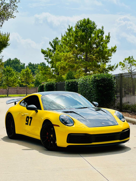 Porsche Style Crest Emblem Badge - Blacked Out Carbon Fiber