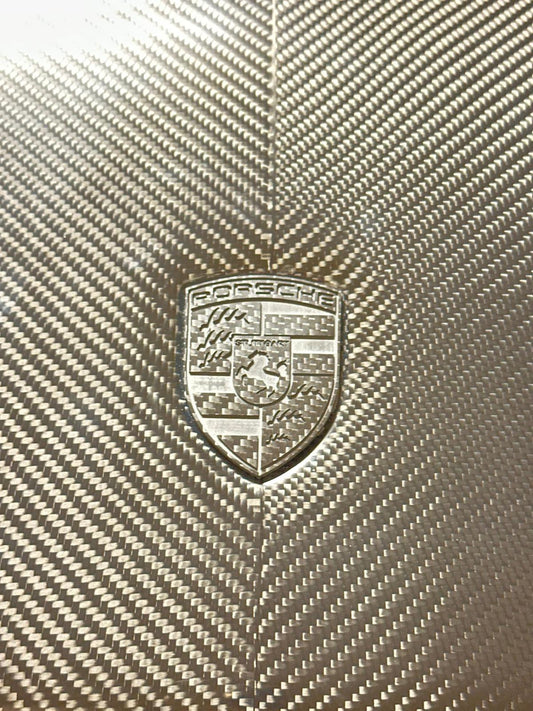 Porsche Style Crest Emblem Badge - Blacked Out Carbon Fiber