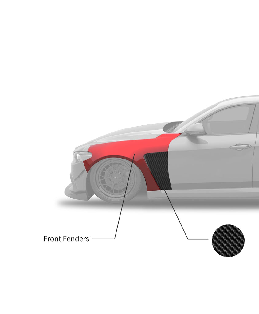 Alfa Romeo Giulia Quadrifoglio Sport Veloce Ti Sprint RWD AWD Lusso Base 2017-ON with Aftermarket Parts - Front Fenders Carbon Fiber/FRP from SPECTER PLUS