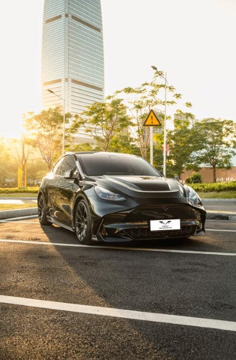 Tesla Model Y / Performance 2021-ON with Aftermarket Parts - Loong Flames Max Front Bumper PP from Yofer USA