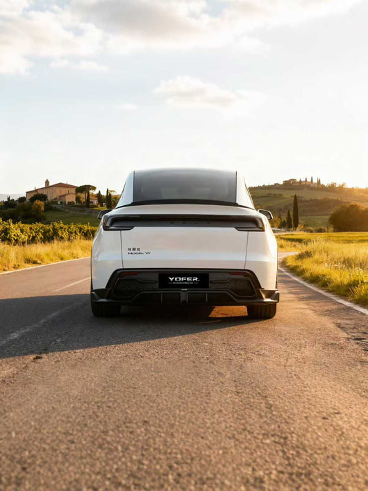Tesla Model Y Juniper 2026-ON with Aftermarket Parts - Loong Flames Rear Diffuser PP Polypropylene from Yofer USA