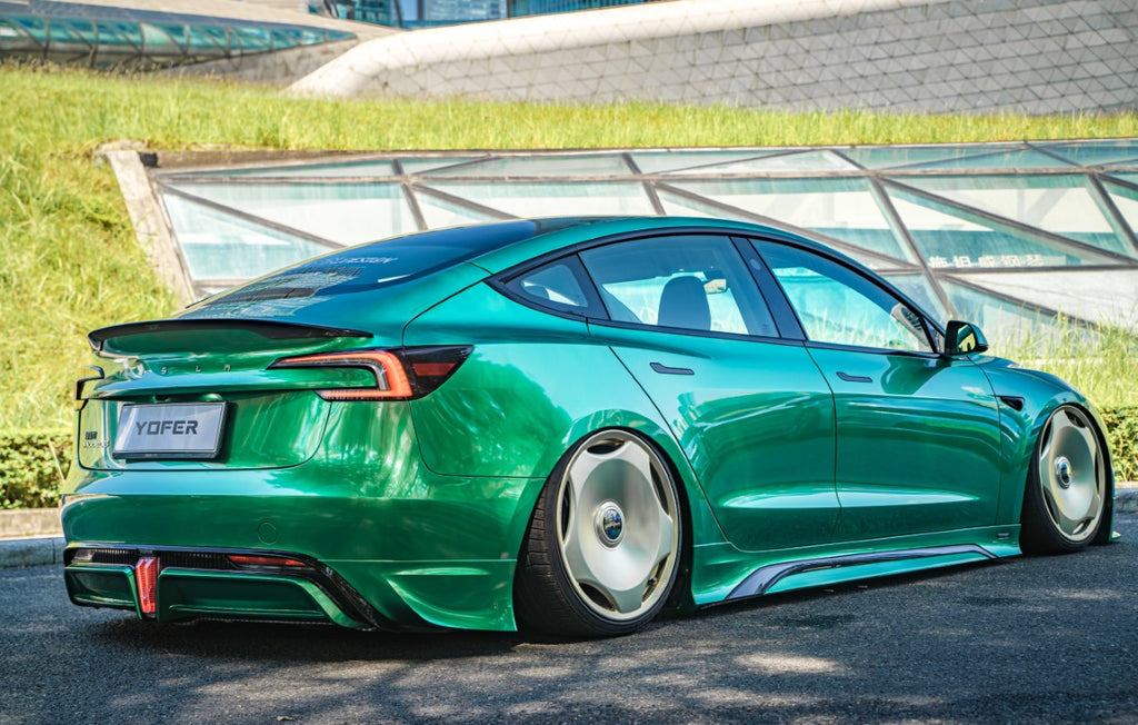 Tesla Model 3 Highland / Performance 2024-ON with Aftermarket Parts - V2 Style Rear Diffuser & Canards PP from Yofer USA