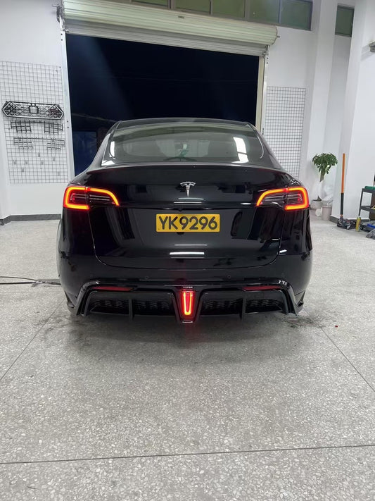 Tesla Model Y / Performance 2021-ON with Aftermarket Parts - Loong Flames Max Rear Diffuser PP from Yofer USA