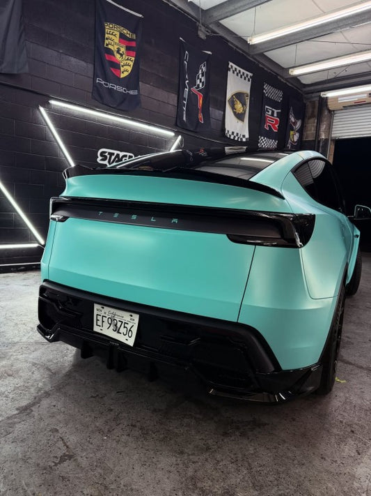 Tesla Model Y Juniper 2026-ON with Aftermarket Parts - Loong Flames Rear Diffuser PP Polypropylene from Yofer USA