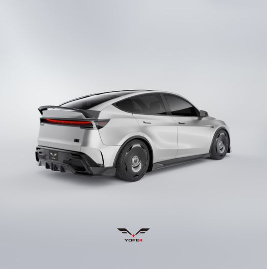 Tesla Model Y Juniper 2026-ON with Aftermarket Parts - Loong Flames Rear Diffuser PP Polypropylene from Yofer USA