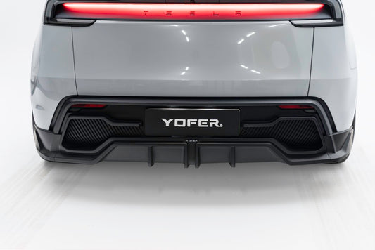 Tesla Model Y Juniper 2026-ON with Aftermarket Parts - Loong Flames Rear Diffuser PP Polypropylene from Yofer USA