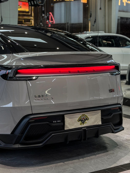Tesla Model Y Juniper 2026-ON with Aftermarket Parts - Loong Flames Rear Diffuser PP Polypropylene from Yofer USA