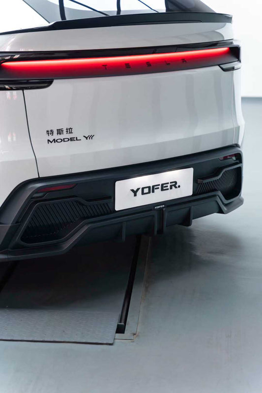 Tesla Model Y Juniper 2026-ON with Aftermarket Parts - Loong Flames Rear Diffuser PP Polypropylene from Yofer USA