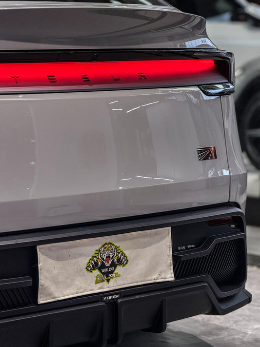 Tesla Model Y Juniper 2026-ON with Aftermarket Parts - Loong Flames Rear Diffuser PP Polypropylene from Yofer USA