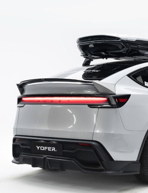 Tesla Model Y Juniper 2026-ON with Aftermarket Parts - Loong Flames Rear Lip Spoiler PP Polypropylene from Yofer USA