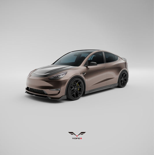 Tesla Model Y / Performance 2021 2022 2023 2024 with Aftermarket Parts - Loong Flames Pro Style Front Lip PP from Yofer USA