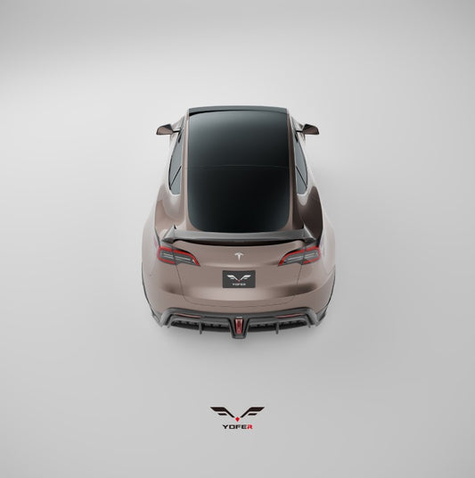 Tesla Model Y / Performance 2021 2022 2023 2024 with Aftermarket Parts - Loong Flames Style Rear Spoiler Wing Carbon Fiber from Yofer USA
