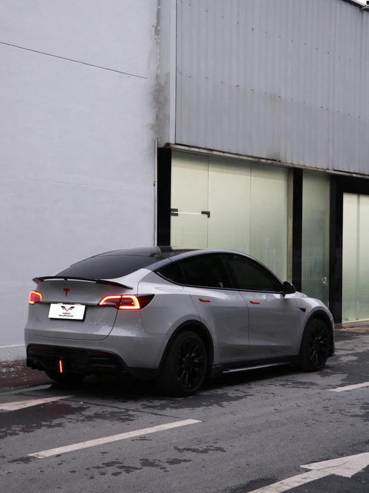 Tesla Model Y / Performance 2021 2022 2023 2024 with Aftermarket Parts - Loong Flames Style Rear Spoiler Wing Carbon Fiber from Yofer USA