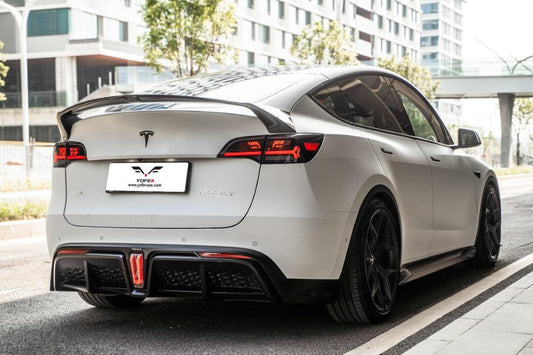 Tesla Model Y / Performance 2021-ON with Aftermarket Parts - Loong Flames Max Rear Diffuser PP from Yofer USA