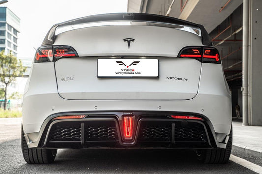 Tesla Model Y / Performance 2021-ON with Aftermarket Parts - Loong Flames Max Rear Diffuser PP from Yofer USA