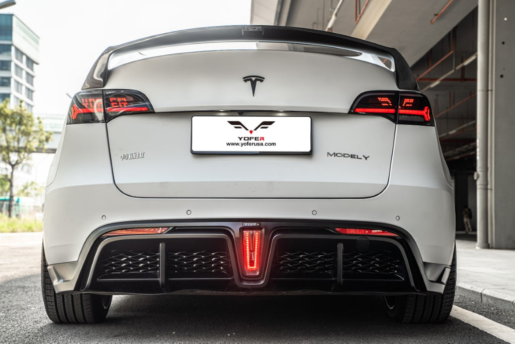 Tesla Model Y / Performance 2021-ON with Aftermarket Parts - Loong Flames Max PP Rear Diffuser from Yofer USA