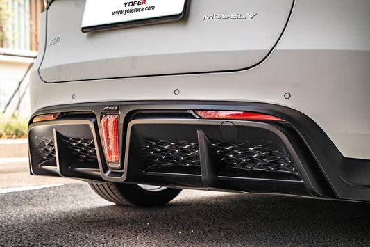 Tesla Model Y / Performance 2021-ON with Aftermarket Parts - Loong Flames Max Rear Diffuser PP from Yofer USA