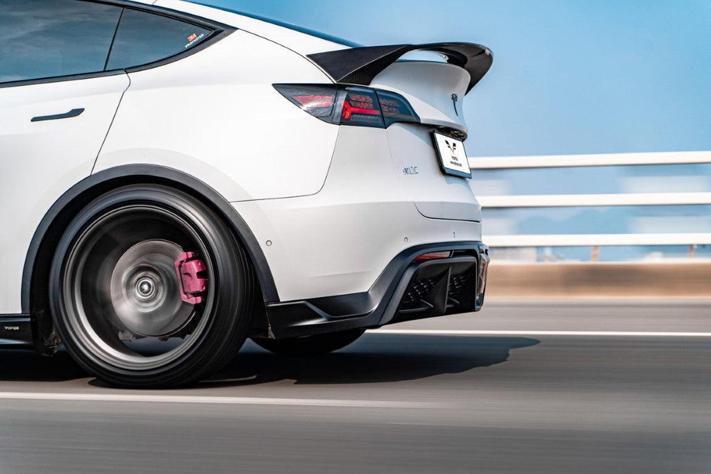 Tesla Model Y / Performance 2021-ON with Aftermarket Parts - Loong Flames Style Pre-preg Carbon Fiber Rear Spoiler Wing from  Yofer USA