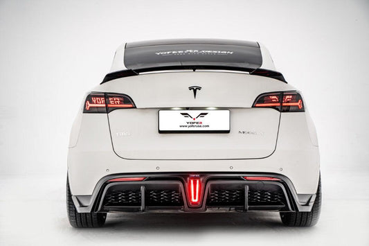 Tesla Model Y / Performance 2021 2022 2023 2024 with Aftermarket Parts - Loong Flames Style Rear Spoiler Wing Carbon Fiber from Yofer USA