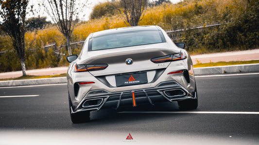 BMW 8 Series M850i 840i (With M-Package Bumper) G14 G15 G16 2018 2019 2020 2021 2022 2023 2024 with Aftermarket Parts - AE Rear Diffuser & Canards Carbon Fiber from ArmorExtend