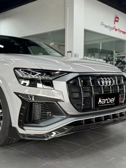 Audi SQ8 Q8 (with s-line bumper) Pre-facelift 2019 2020 2021 2022 2023 with Aftermarket Parts - Front Lip Pre-preg Carbon Fiber from Karbel Carbon