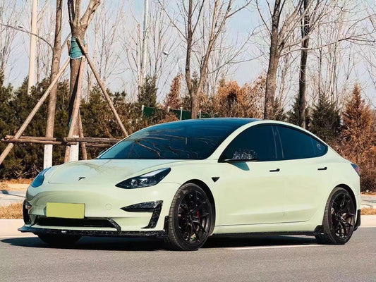 Tesla Model 3/P 2017-2023 with Aftermarket Parts - Side Skirts Pre-preg Carbon Fiber from Karbel Carbon