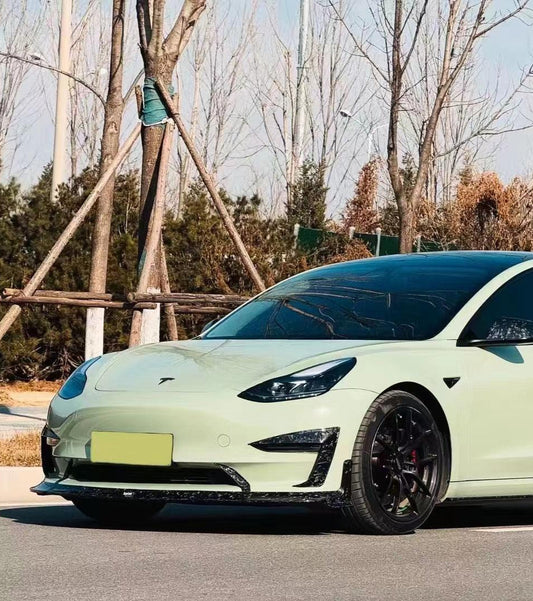 Tesla Model 3/P 2017-2023 with Aftermarket Parts - Front Lip Pre-preg Carbon Fiber from Karbel Carbon