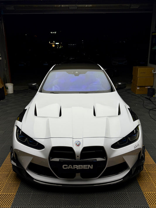 BMW M3 G80 G81 & M4 G82 G83 2021 2022 2023 2024 with Aftermarket Parts - AE Style Hood Carbon Fiber from ArmorExtend