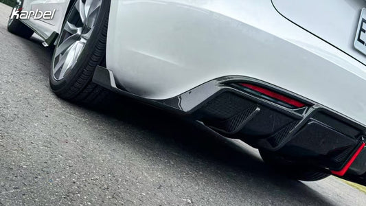 Tesla Model 3 Highland / Performance 2024-ON with Aftermarket Parts - With Light Style Rear Diffuser & Canards Pre-preg Carbon Fiber from Karbel Carbon