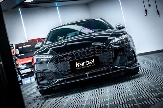 Audi S5 A5 (with s-line bumper, does not base model) B9.5 2020 2021 2022 2023 2024 with Aftermarket Parts - V2 Style Front Lip Pre-preg Carbon Fiber from Karbel Carbon