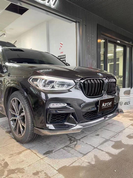 BMW X3 (with M-package bumper) G01 Pre-LCI 2019-2021 & X4 (with M-package bumper) G02 Pre-LCI 2019 2020 2021 with Aftermarket Parts - Front Lip Pre-preg Carbon Fiber from Karbel Carbon