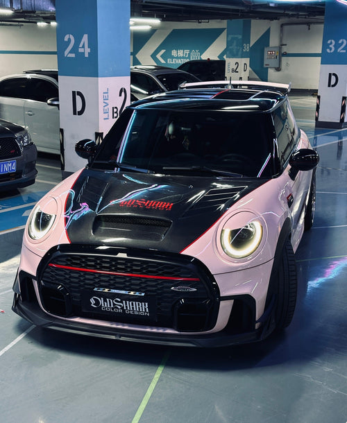 MINI Cooper JCW (John Cooper Works) F56 & Cooper (All Models) LCI 2022 2023 2024 with Aftermarket Parts - AE Style Hood Carbon Fiber from ArmorExtend