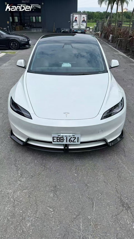 Tesla Model 3 Highland 2024-ON with Aftermarket Parts - Front Lip Pre-preg Carbon Fiber from Karbel Carbon