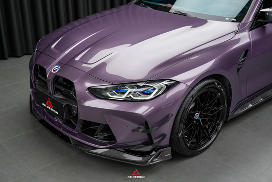 BMW M3 G80 G81 2021 2022 2023 2024 & M4 G82 G83 2021 2022 2023 2024 with Aftermarket Parts - AE V1 Style Front Lip Carbon Fiber from ArmorExtend