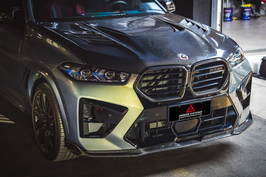 BMW X5M X5MC F95 & X6M X6MC F96 2024-ON (LCI) With Aftermarket Parts - AE Style Front Lip Carbon Fiber from ArmorExtend