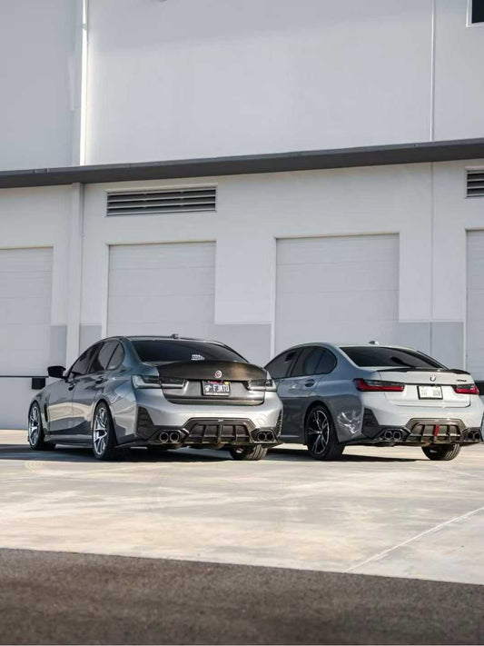 BMW 3 Series 330i M340i G20 G21 LCI 2023 2024 (fitment for 330i requires M-Sport package bumper) with Aftermarket Parts - Rear Diffuser Pre-preg Carbon Fiber / FRP from CMST Tuning