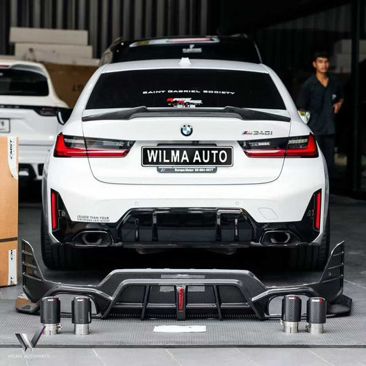 BMW 3 Series 330i M340i G20 G21 LCI 2023 2024 (fitment for 330i requires M-Sport package bumper) with Aftermarket Parts - Rear Diffuser Pre-preg Carbon Fiber / FRP from CMST Tuning