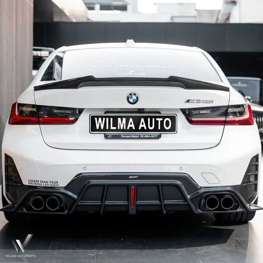 BMW 3 Series 330i M340i G20 G21 LCI 2023 2024 (fitment for 330i requires M-Sport package bumper) with Aftermarket Parts - Rear Diffuser Pre-preg Carbon Fiber / FRP from CMST Tuning