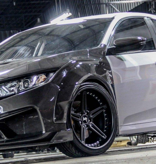 Honda Civic 10th Gen FC1 FC2 FC5 FC6 2016-2021 & Civic 10th Gen FC3 FC4 FK7 2017-2021 with Aftermarket Parts - Widebody Fenders & Wheel Arches Carbon Fiber / FRP from CMST Tuning
